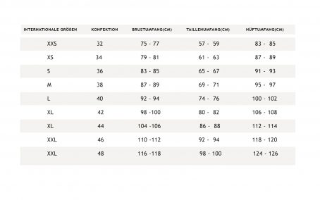 Größentabelle & Maßanfertigung - arrivato